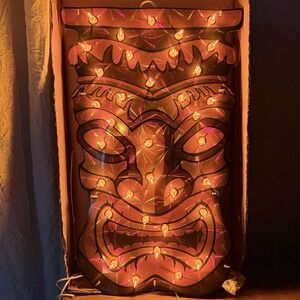 Vintage Paradise Cove Lighted Tiki Wall Decor 15" 35 Lights UL Orange Bar Sign